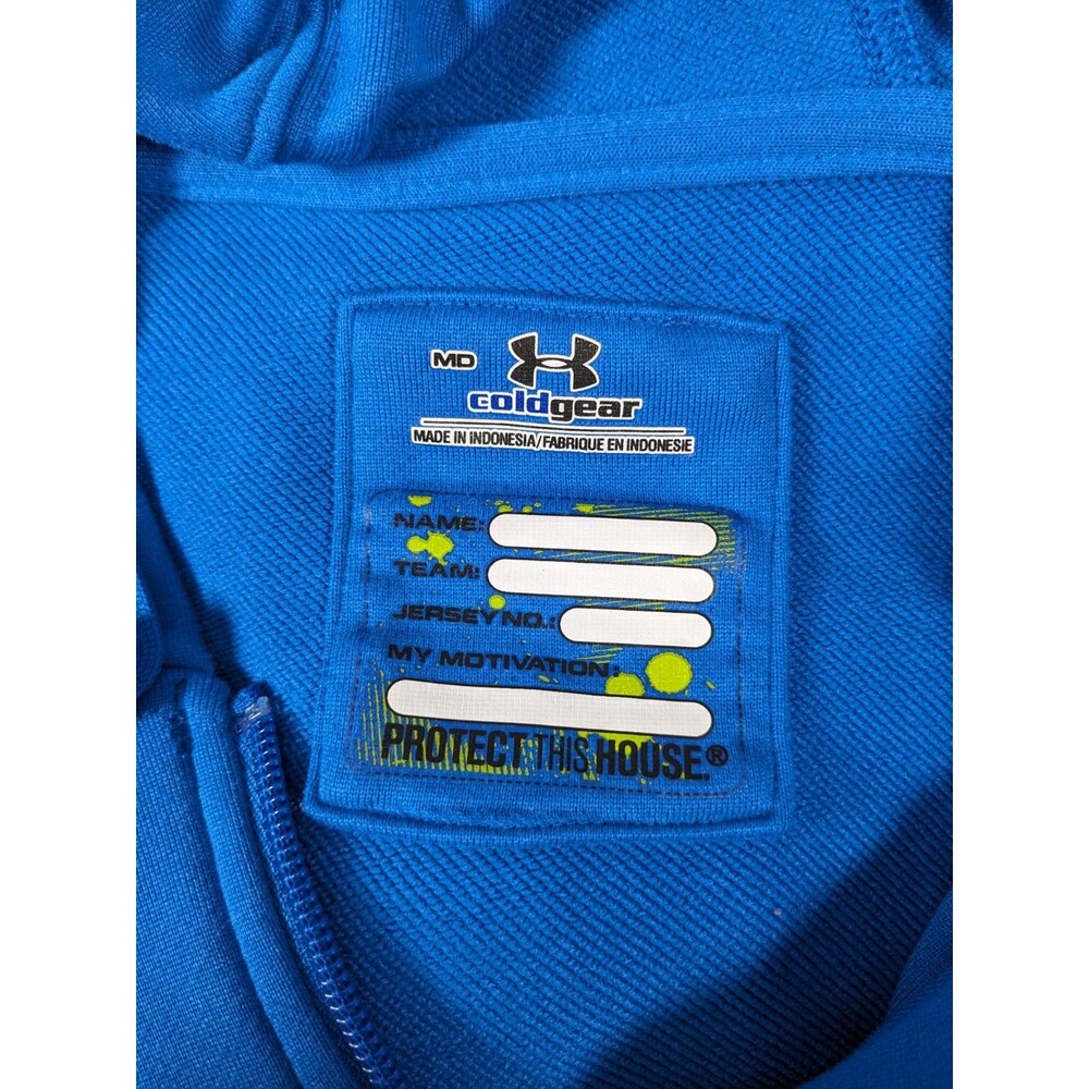 Under Armour Women's Medium Blue Full Zip Hoodie Lime Logo Thumbholes Athletic - Picture 9 of 9